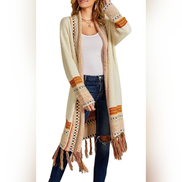 🌞BOHEMIAN TASSEL HEM OVESIZED   CASUAL AZTEC CARD - Picture 3 of 5